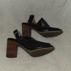 Clarks Black and Brown Block Heel Sandals